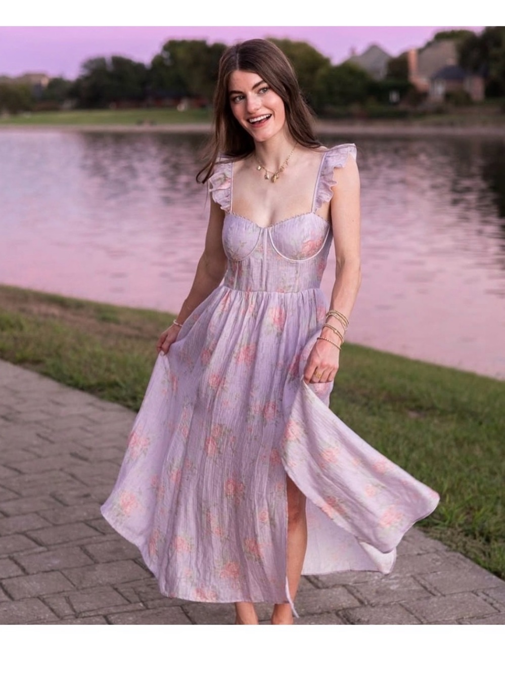 Altar'd State Lilac Floral Midi Dress - Picture 4 of 6